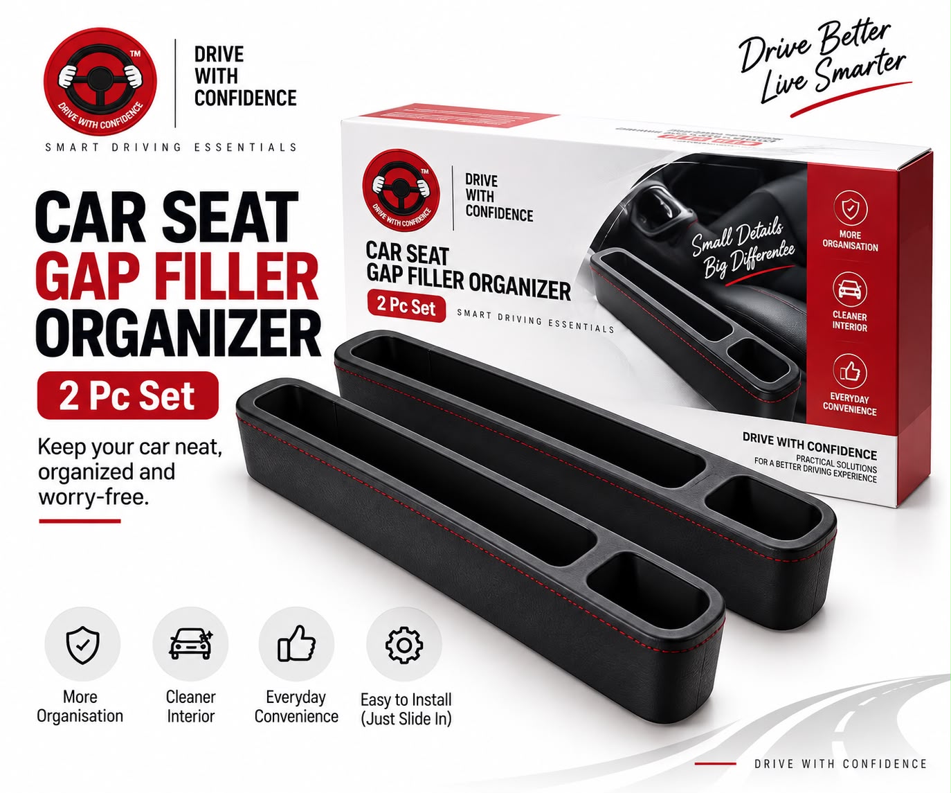 DWC Car Seat Gap Filler Organizer – 2 Pc